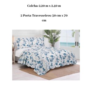 Colcha Casal Evolution Floral Dupla Face Microfibra 3 Peças