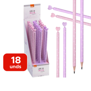 Kit Com 18 Lápis Grafite HB Redondo Coração Ponteira Resina Sortido