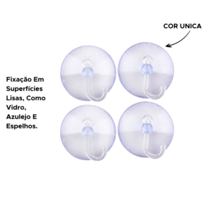 Jogo de 4 Gancho Com Ventosa Multiuso Parede Espelhos Suporta Até 1kg