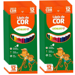 Kit 12 Pacotes Lápis de Cor 12 Cores Escolar Sextavado Revenda