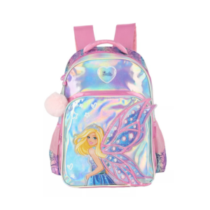 Mochila Escolar Infantil Borboleta Holográfica Rosa Grande e Reforçada