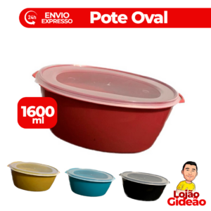 Marmita Bowl Pote Organizador Oval 1600ml Tampa Transparente Colorida