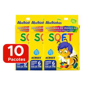 Kit 10 Pacotes Massinha de Modelar Acrilex Soft 6 Cores Para Lembrancinha De Aniversário