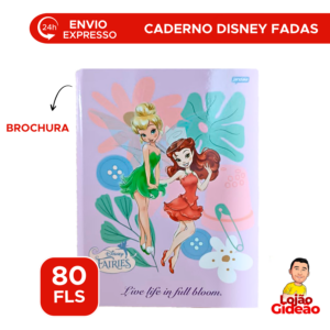 Caderno Brochura Fadas Disney Sininho A4 80 Folhas Escolar Infantil
