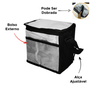 Bolsa Lancheira Térmica Yepp  Sacola Transversal Isolante Grande Portátil Dobrável Impermeável Com Alça 15 Litros Preto