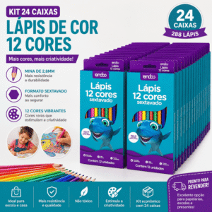 Kit 24 Pacotes de Lapis de Cor 12 Cores Sextavado Atacado