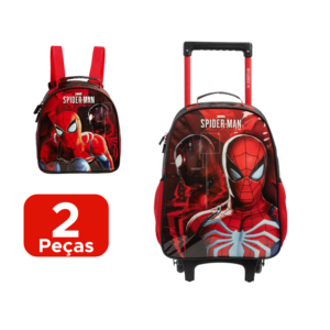 Kit Mochila Com Rodadinhas + Lancheira Homem Aranha Spider-Man Para Escola Passeios Para Menino