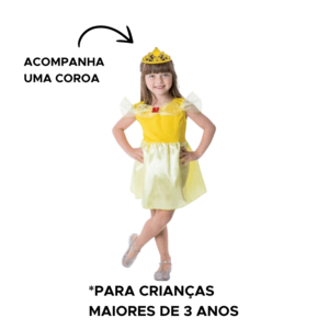 Fantasia Infantil Bela Princesa Para Menina Com Coroa Festa Carnaval