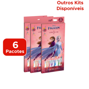 Kit Com Até 6 Pacotes Lápis De cor Frozen 12 Cores Escolar Disney Arte Desenho