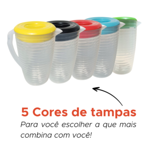 Jarra de Água Suco 2 Litros Com Tampa Colorida Ondulada Transparente de Plástico