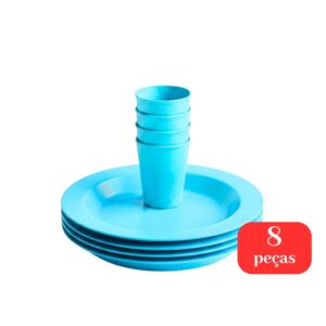 Kit Infantil 4 Pratos + 4 Copos 300ml Plástico Decorplast Colorido