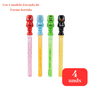 Kit 4 Bastões Lança Bolhas Heróis 37cm Brinquedo Infantil Sortido