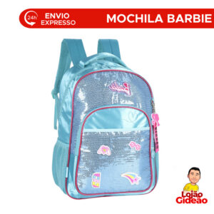 Mochila Bolsa Escolar Com Brilho Azul Juvenil Grande Reforçada Com Alças e Com Lantejoulas