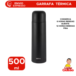 Garrafa Térmica Inox Preta 500ml Para Viagem Café Chá Bebidas Quentes
