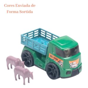 Caminhão Boiadeiro de Brinquedo com 2 Bois Infantil Carrinho de Fazenda