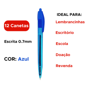 Kit 12 Canetas Esferografica Azul 07mm TikTak Escrita Fina Para Escritorio Escola Revenda Com Clip