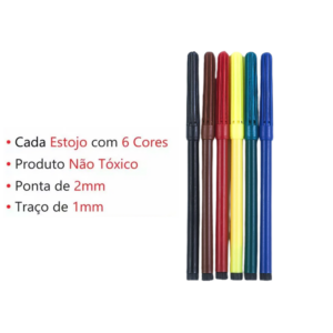 Kit 5 Pacotes De Canetinhas Com 6 Cores Hidrográfica Não Mancha Para Lembrancinhas e Revenda