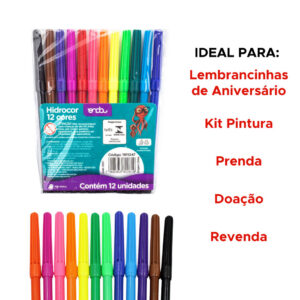 Kit De Pacotes De Canetinhas Com 12 Cores Hidrográfica Não Mancha Para Lembrancinhas e Revenda