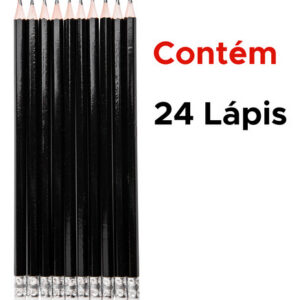 Kit 24 Unidades Caixa de Lapis Grafite Hb Sextavado Com Borracha Para Desenho e Escola