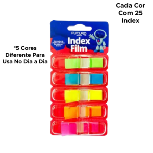 125 Marcadores de Página Neon 5 Cores Para Livro Caderno Agenda Estudos