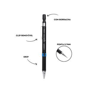 Lapiseira 0.7mm Carbon Grip com Borracha  Ergonômica Escolar
