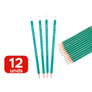 Kit 12 Lápis Grafite HB Sextavado Verde Com Borracha Para Escola Escritorio