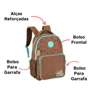 Mochila Escolar College Capivara Brownie Para Menino e Menina