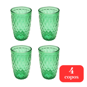Kit 4 Copos Venus Vidro Abacaxi 370ml Água Suco Mesa Posta