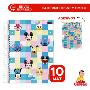 Caderno Universitário Disney Emojis 10 Matérias 160 Folhas Escolar