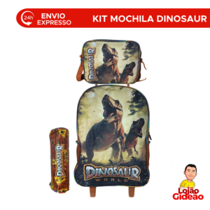 Kit Mochila de Rodinha + Lancheira + Estojo Infantil Dinosaur Marrom
