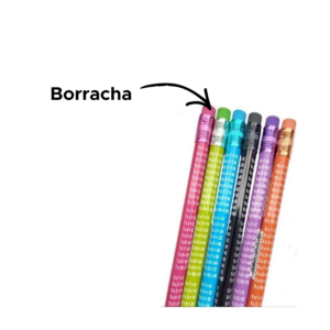 Kit 6 Lápis Grafite HB Com Tabuada Colorido Material Escolar Faculdade Escritório