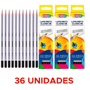 Kit 36 Lápis Grafite Classic HB Preto Acrilex Material Escolar Resistente Alta Qualidade