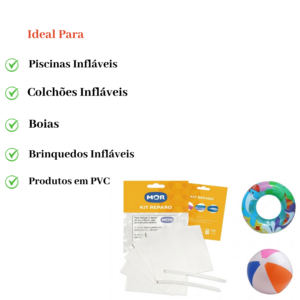 Kit Reparo Piscina Inflável 5 Remendos PVC 7x7cm 2 Canudos Colchão Boia Praia