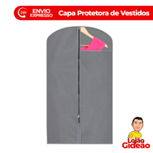 Capa Protetora P/ Vestido Protetor de Roupa Terno C/ Zíper Cor Cinza Visor Lateral