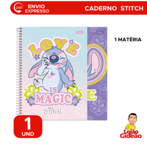 Caderno Stitch Holográfico 1 Matéria 80 Folhas Escolar Brilhante Disney