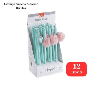 Kit 12 Canetas Gel Apagáveis 0.7mm Azul Ponta Fina Estampas Sortidas Escolar Estudos