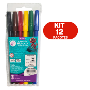 Kit 12 Canetinha Hidrocdor 6 cores Onda Para Escola Revenda