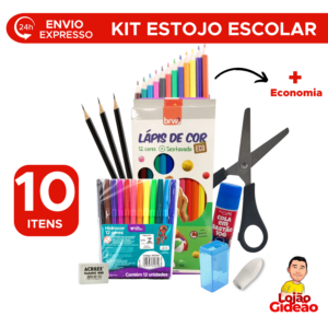 Kit Estojo Infantil Completo 10 Peças Com Material Escolar Para Menino E Menina