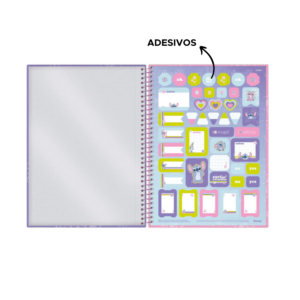 Caderno Stitch Holográfico 10 Matérias 160 Folhas Escolar Brilhante