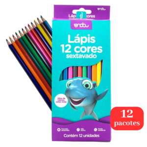 Kit Com 12 Pacotes de Lapis de Cor 12 Cores Sextavado Para Lembrancinha Revenda