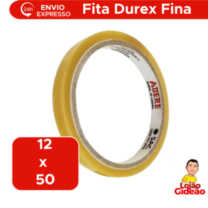 Fita Durex Fina 12mm x 50m Transparente Para Embrulhar e Embalar