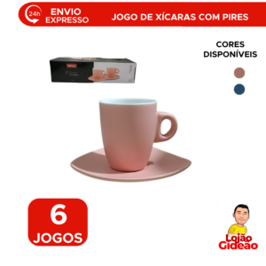 Jogo de 6 Xicaras de Café com Pires cerâmica  120ml
