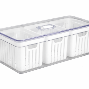 Organizador Elegante Retangular Com 3 Cestas 6,8 Tampa Cesto Multiuso Geladeira Dispensa Cozinha