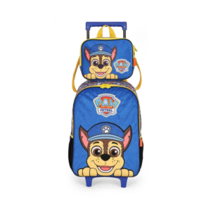 Kit Mochila de Rodinha e Costas + Lancheira Patrulha Canina Infantil Azul Oficial