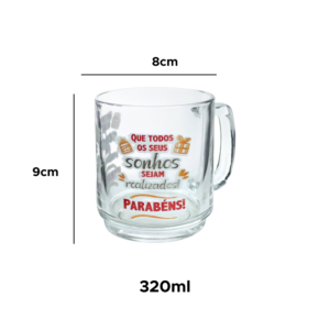 Caneca de Vidro 320ml Estampada Presente Aniversário Dia dos Namorados