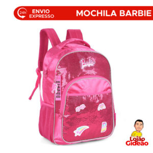 Mochila Juvenil Feminina Grande Rosa com Lantejoulas Brilhantes