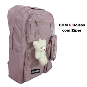Mochila Escolar Feminina Coreana Japonesa Impermeável 6 Bolsos Com Chaveiro
