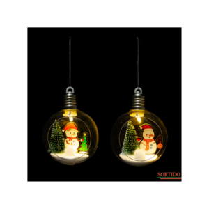 Bola De Natal Transparente Aberta Com Decoração E Led Enfeite De Natal 8cm