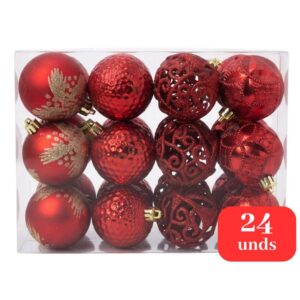 Kit Com 24 Bolas De Natal Decorada Luxo Decoração Enfeites De Natalino Para Árvore