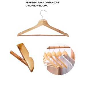 Kit 3 Cabides de Madeira Resistente Para Calça Vestido e Guarda-Roupa